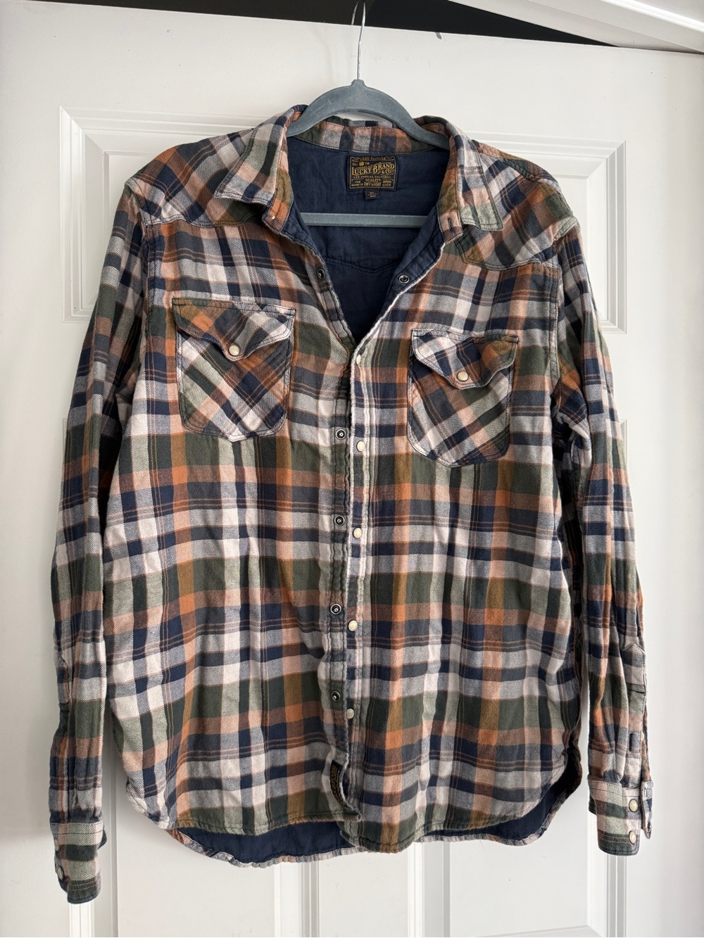 Lucky Brand Men's Plaid Button-Up Shirt - Green/Orange/Navy